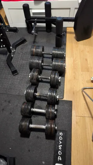 Rack musculación, Banco, Polea, barras y discos.