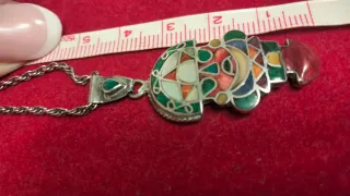 Colgante Plata Diseño Azteca Multicolor