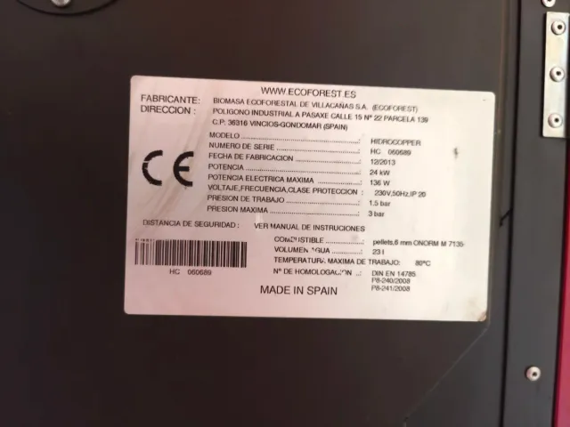 Hidroestufa Pellets 24kw Ecoforest