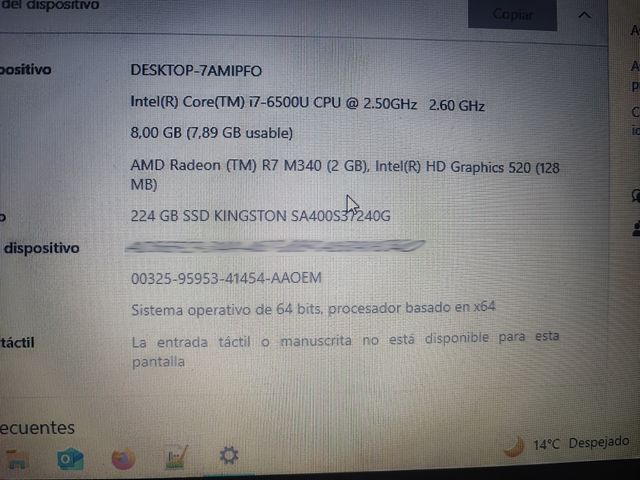 Portátil HP Rojo i7 | 8GB RAM | 224GB SSD