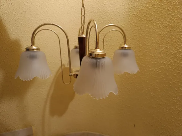 Lámpara colgante vintage dorada y cristal