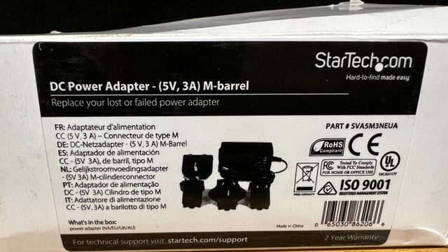 Adaptador Corriente StarTech 5V 3A M-barrel