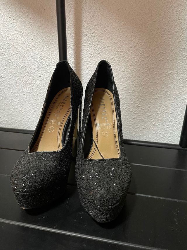 Tacones Marypaz negros talla 37 brillantes