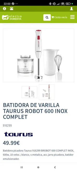 Robot 600 Taurus Batidora de Mano