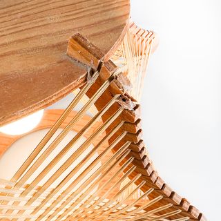 Lámpara Techo Madera y Rafia Años 70