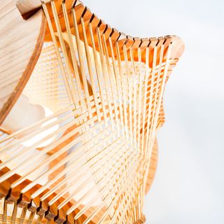 Lámpara Techo Madera y Rafia Años 70