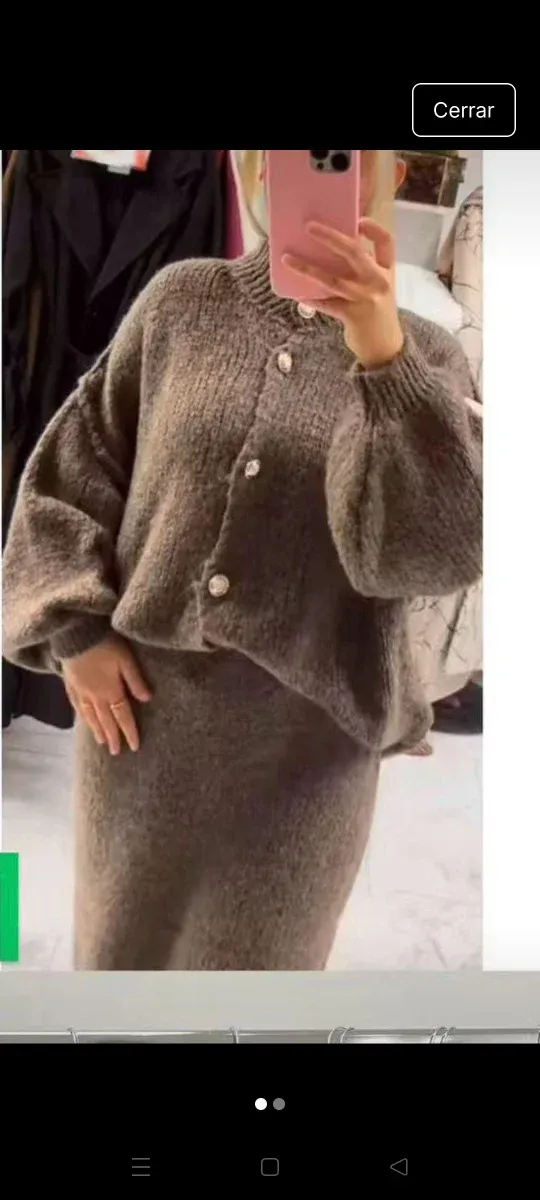 Conjunto falda y cárdigan marrón