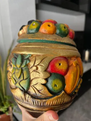 Bombonera/Recipiente Madera Tallada Frutas