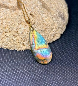 Colgante Labradorita Multicolor en plata 925 oro