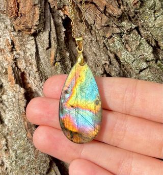 Colgante Labradorita Multicolor en plata 925 oro