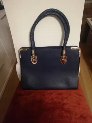Bolso de piel de serpiente, azul marino y marrón