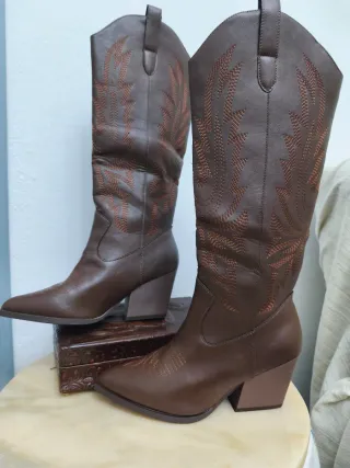 Botas cowboy altas, de mujer, marrón tabaco