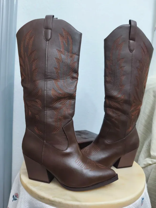 Botas cowboy altas, de mujer, marrón tabaco