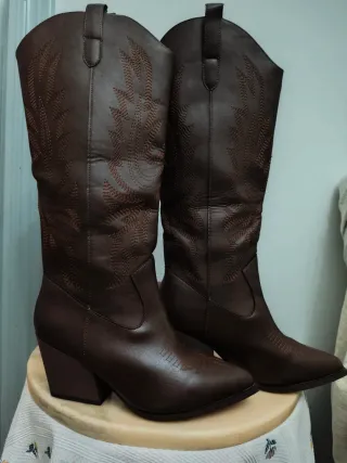 Botas cowboy altas, de mujer, marrón tabaco