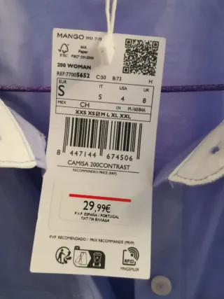 Camiseta Mango Azul Talla XS