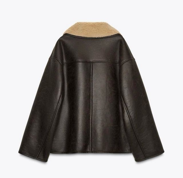 Cazadora de piel con cuello de borreguito