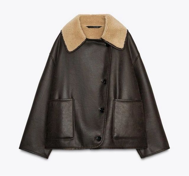 Cazadora de piel con cuello de borreguito