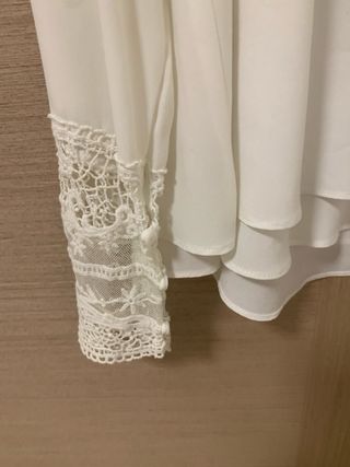 Blusa Zara Blanca Manga Larga Encaje T.XS
