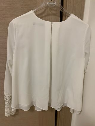 Blusa Zara Blanca Manga Larga Encaje T.XS
