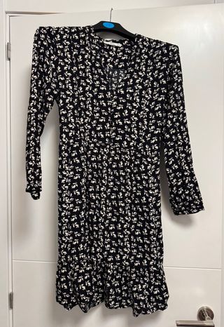 Vestido Mango floral negro y blanco Talla S