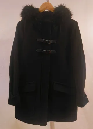 Abrigo Lana Mango Negro Mujer