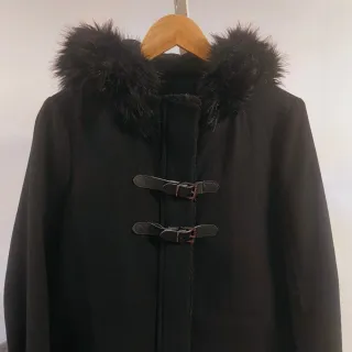 Abrigo Lana Mango Negro Mujer