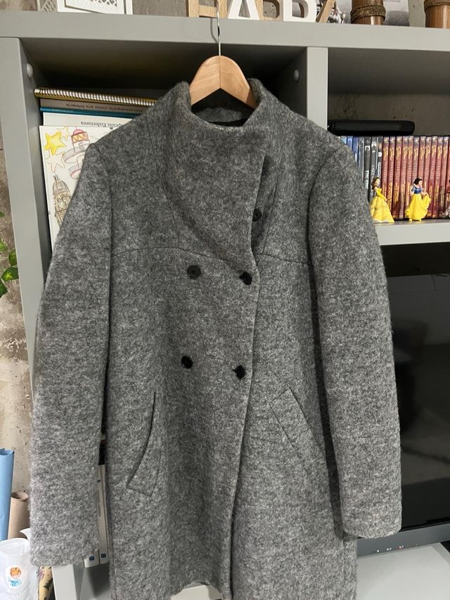 Abrigo paño Zara oversize gris T.M