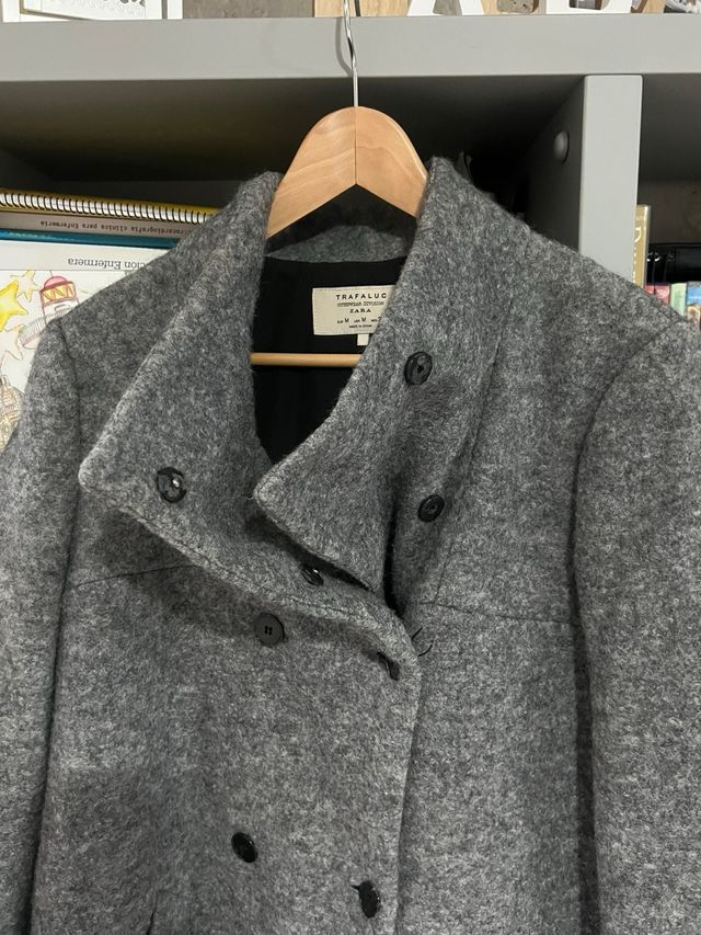 Abrigo paño Zara oversize gris T.M