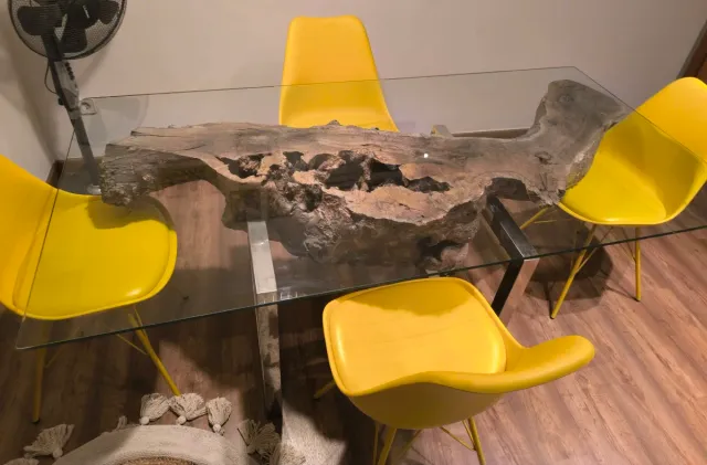 Mesa Comedor Roble y Cristal