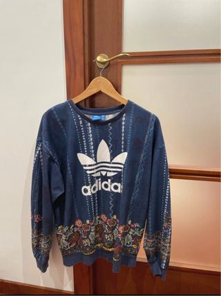 Sudadera Adidas Azul Flores