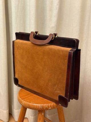 Maletín vintage cuero y ante marrón