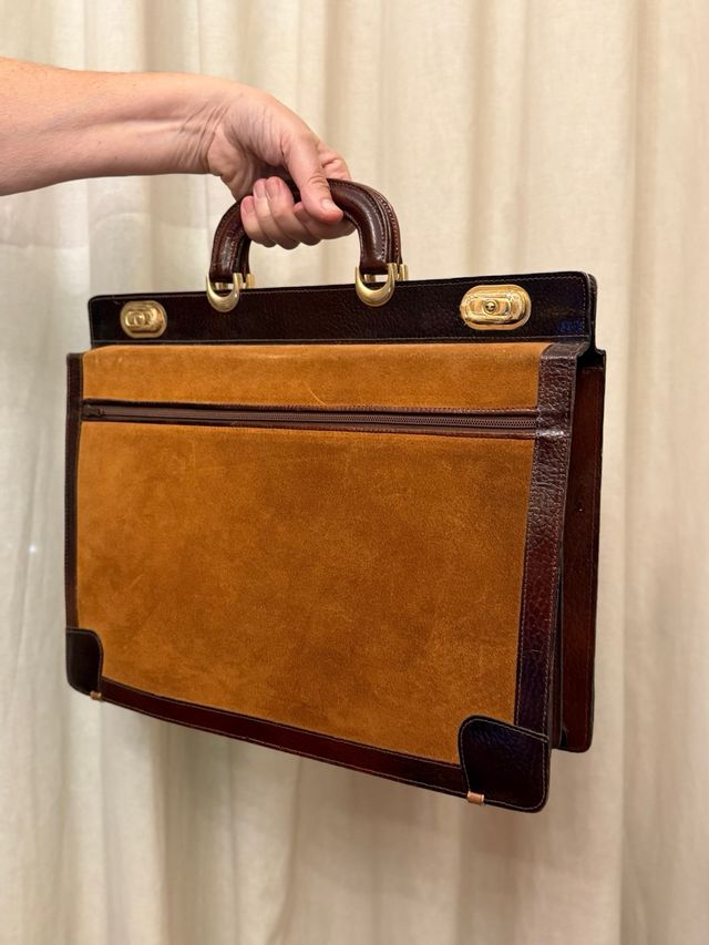 Maletín vintage cuero y ante marrón