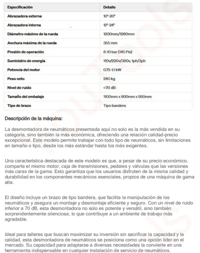 Desmontadora Neumáticos 11-24 Brazo Bandera