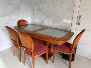 Conjunto comedor madera maciza y cristal