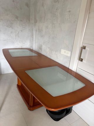 Conjunto comedor madera maciza y cristal