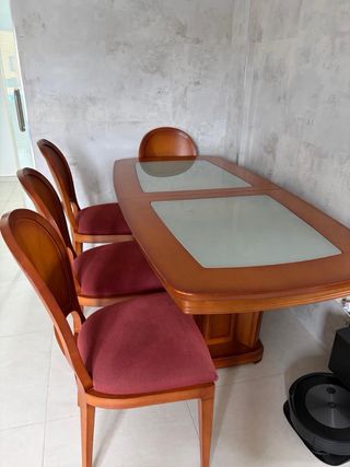 Conjunto comedor madera maciza y cristal