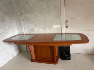 Conjunto comedor madera maciza y cristal