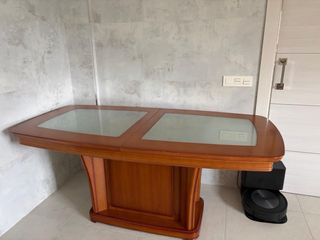 Conjunto comedor madera maciza y cristal