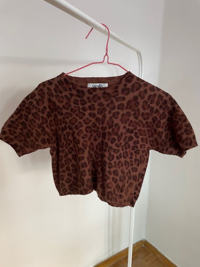 Crop top de punto angora estampado leopardo