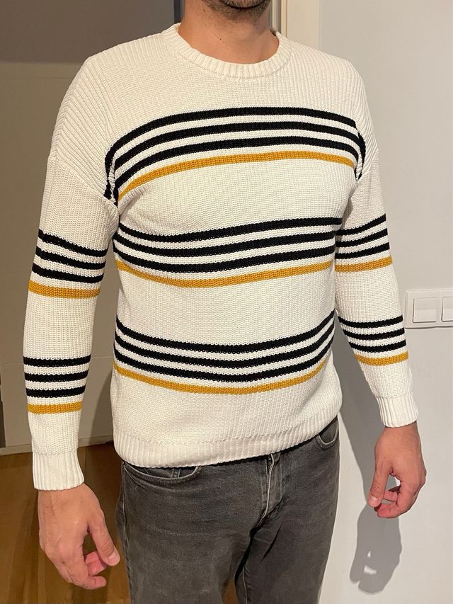 Jersey masculino de punto grueso rayas Zara L