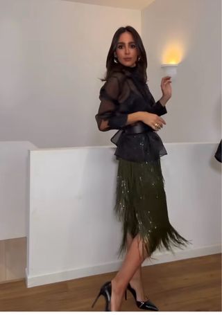 Falda Zara midi flecos lentejuelas T/M