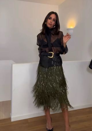 Falda Zara midi flecos lentejuelas T/M