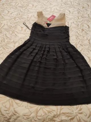 Vestido fiesta Derhy beige y negro