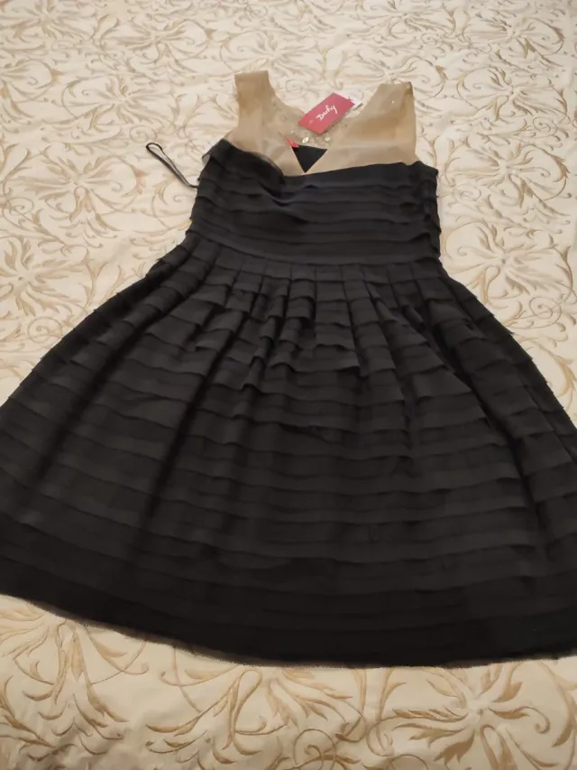 Vestido fiesta Derhy beige y negro