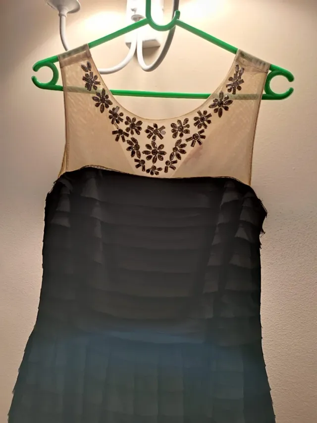 Vestido fiesta Derhy beige y negro