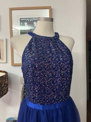 Vestido fiesta lentejuelas tul azul XL