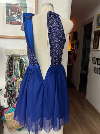 Vestido fiesta lentejuelas tul azul XL