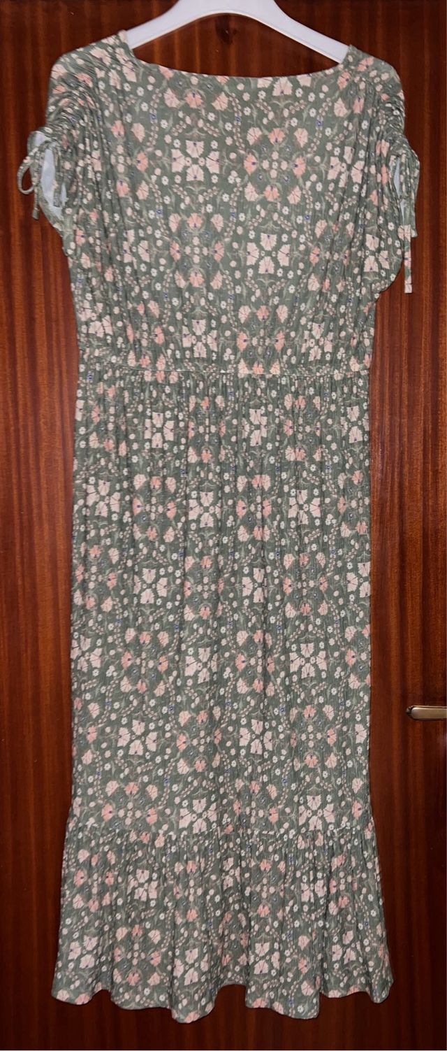 Vestido Cortefiel flores verde y rosa Talla L
