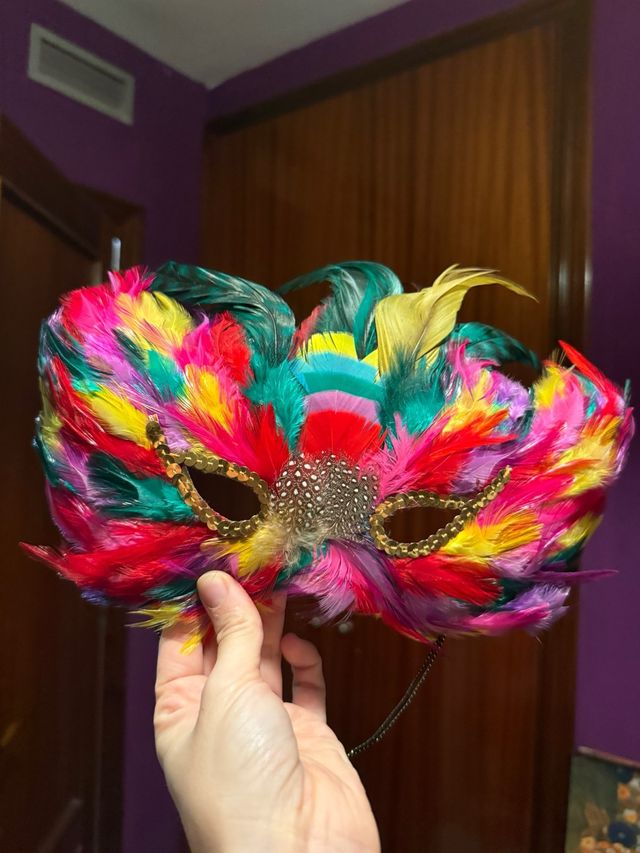 Maschera Veneziana con Piume Multicolor