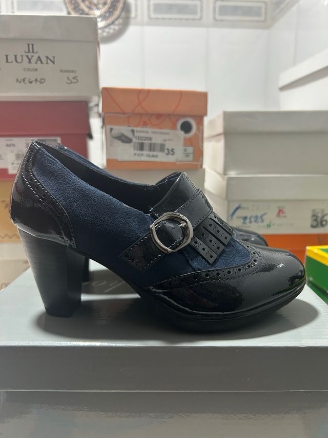 Zapatos  Ante y Charol Azul Marino Talla 35